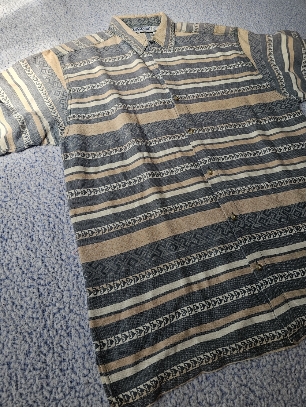Striped Button-Up Shirt in Blue and Tan